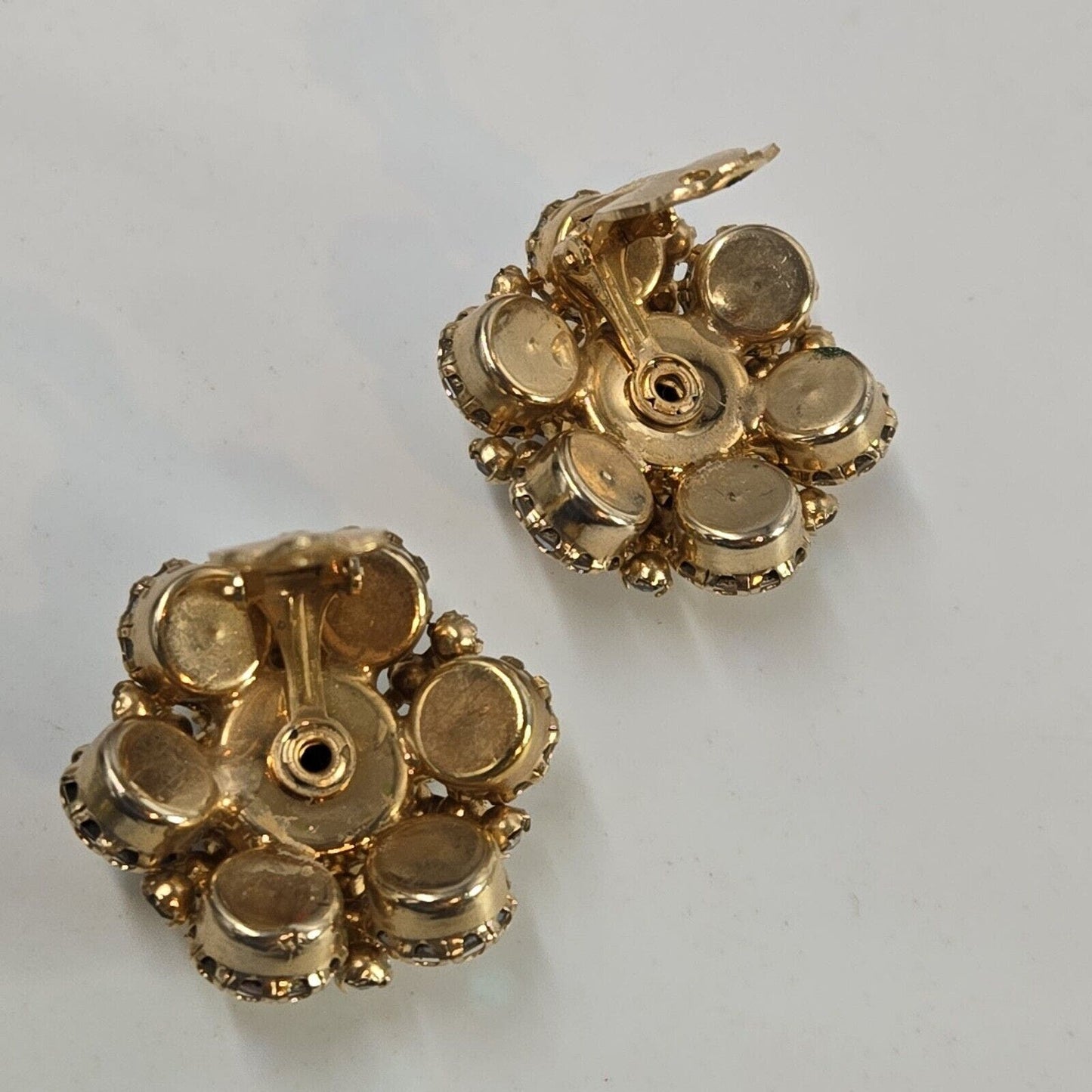 Vintage Weiss N. Y. Large Sparkling AB Rhinestones Round Clip On Earrings Bling