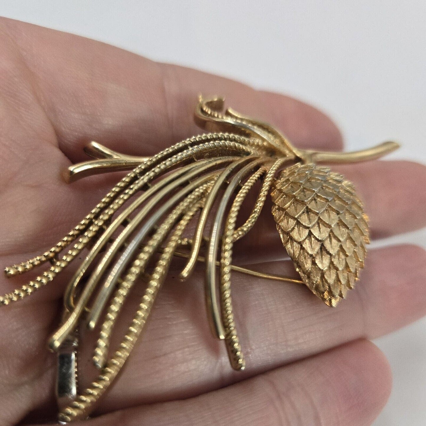 Alfred Phillipe 'Egrets' 1950's 3D Trifari Crown Goldtone Acorn Pinecorn Brooch