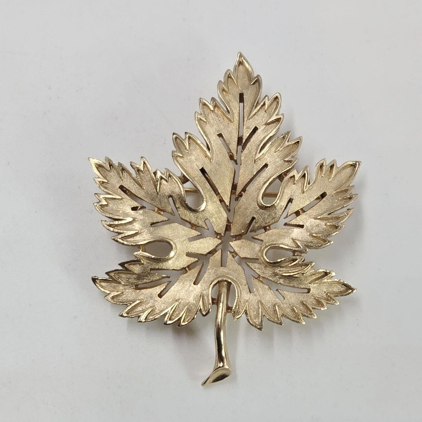 Vintage Crown Trifari Gold Tone Grape Maple Leaf Brushed Pin Brooch 1960s