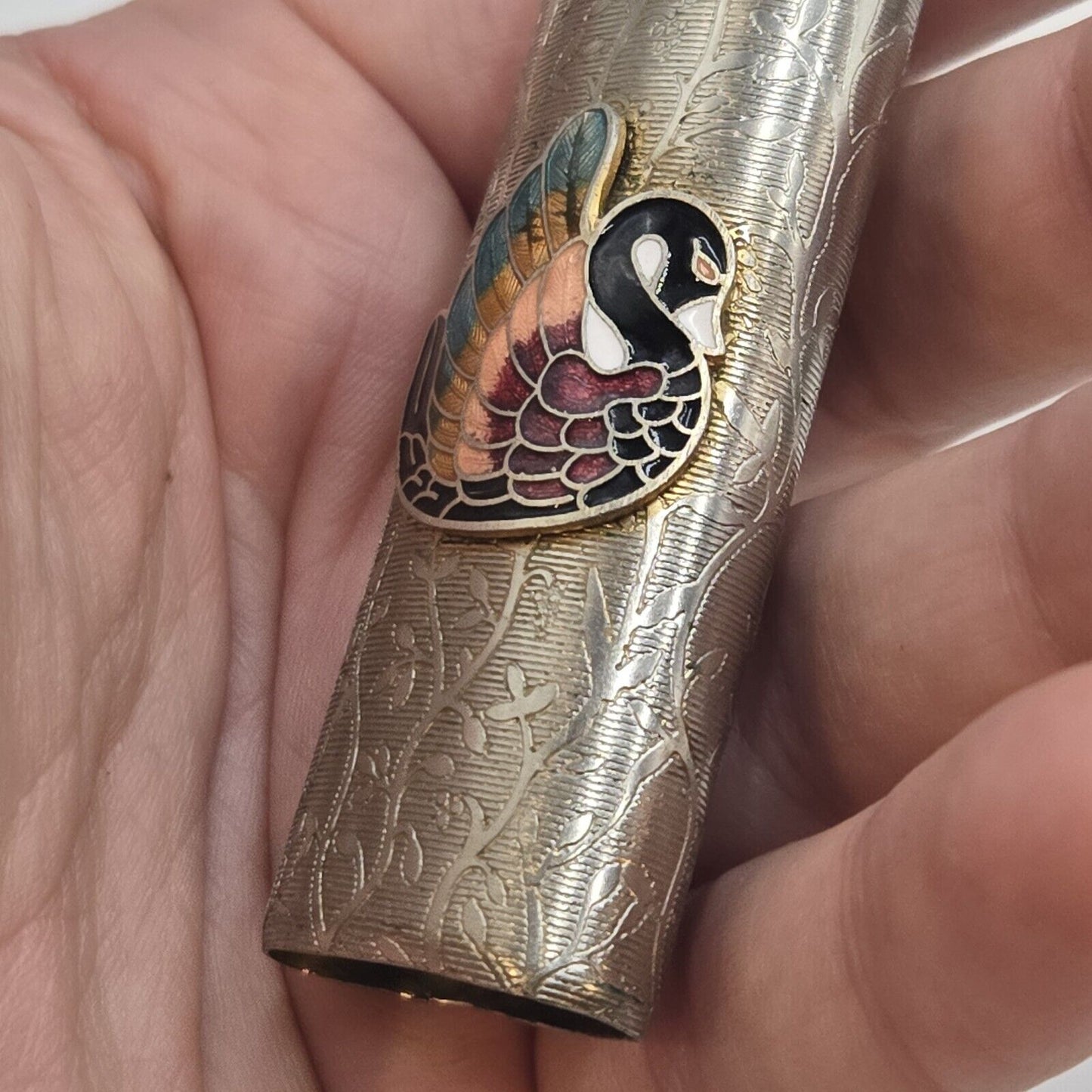 Vintage Cloisonne Enameled Peacock Bird Bic Lighter Holder Case