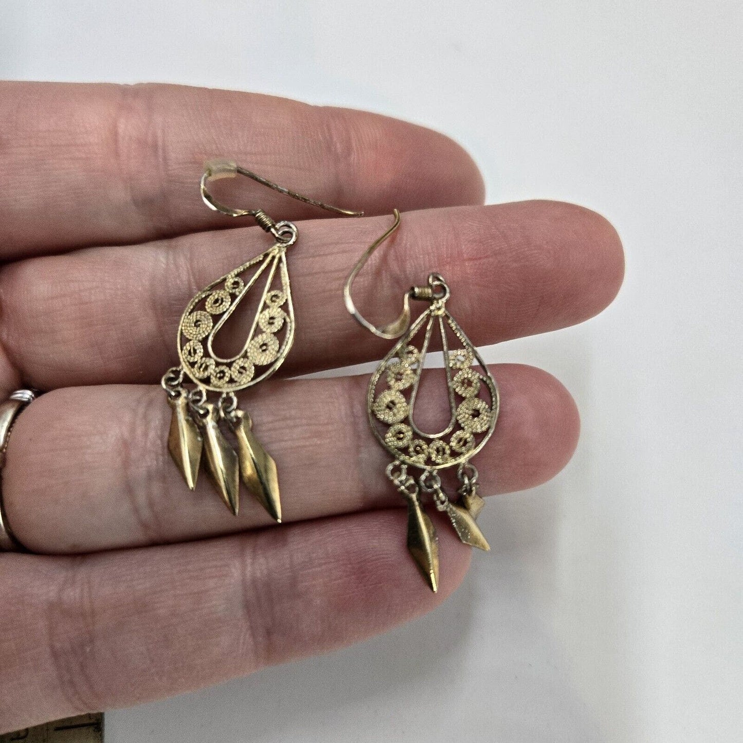 Boho Sterling Silver 925 Vermeil Byzantine Stule Dangle Drop Earrings Gold Tone