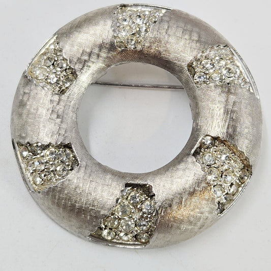 Vintage KRAMER 1960s Convertible Rhinestone To Plain Circle Wreath Brooch Unique