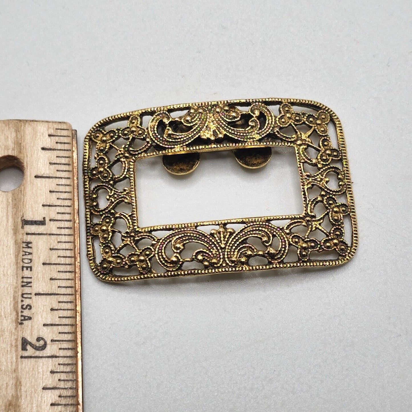 Vintage MUSI Gold Tone Victorian Style Ornate Filigree Buckle Dress Scarf Clip