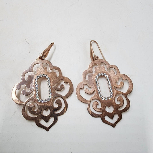 Milor Italy Bronze Scroll Cut Out QVC Dangling Earrings Boho Hook Bronzo Italia