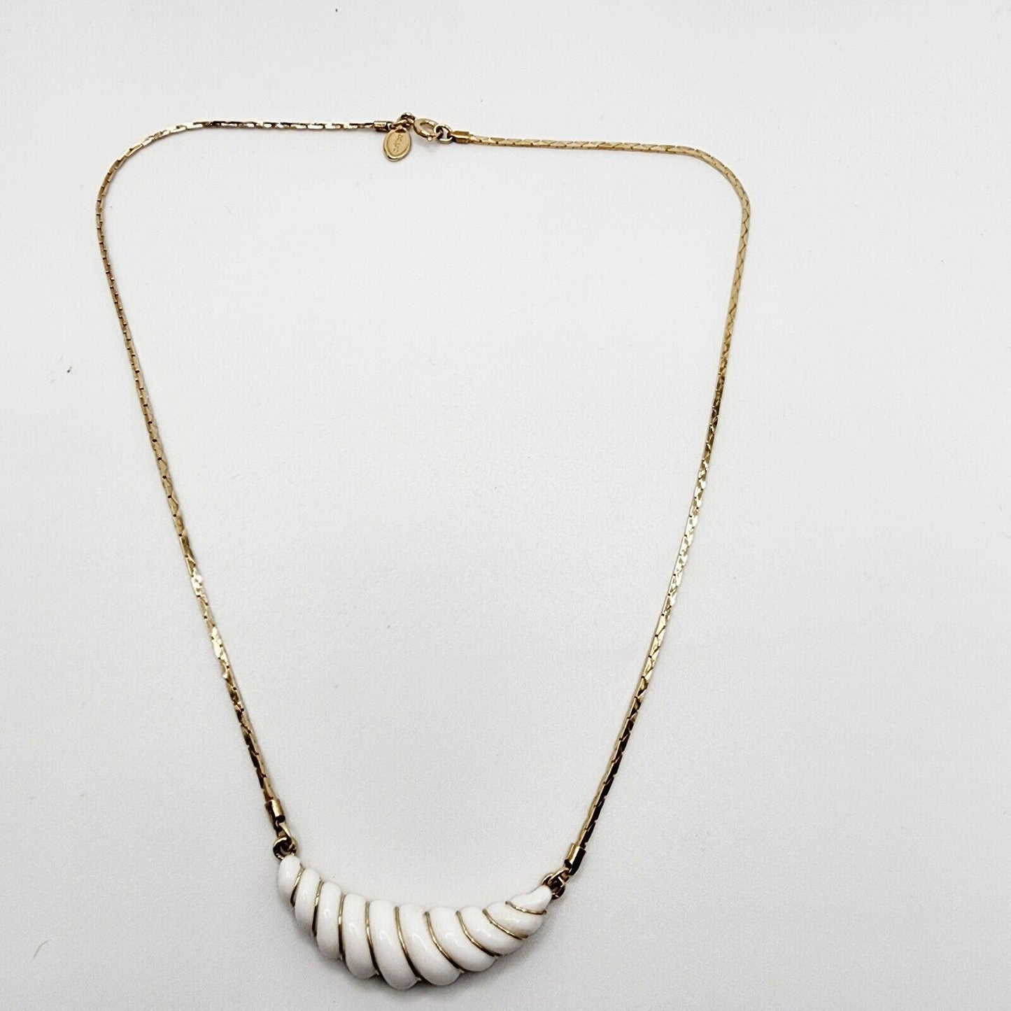 Vintage Avon Necklace Gold Tone Chain White Milky Glass Cresent Roll 16"