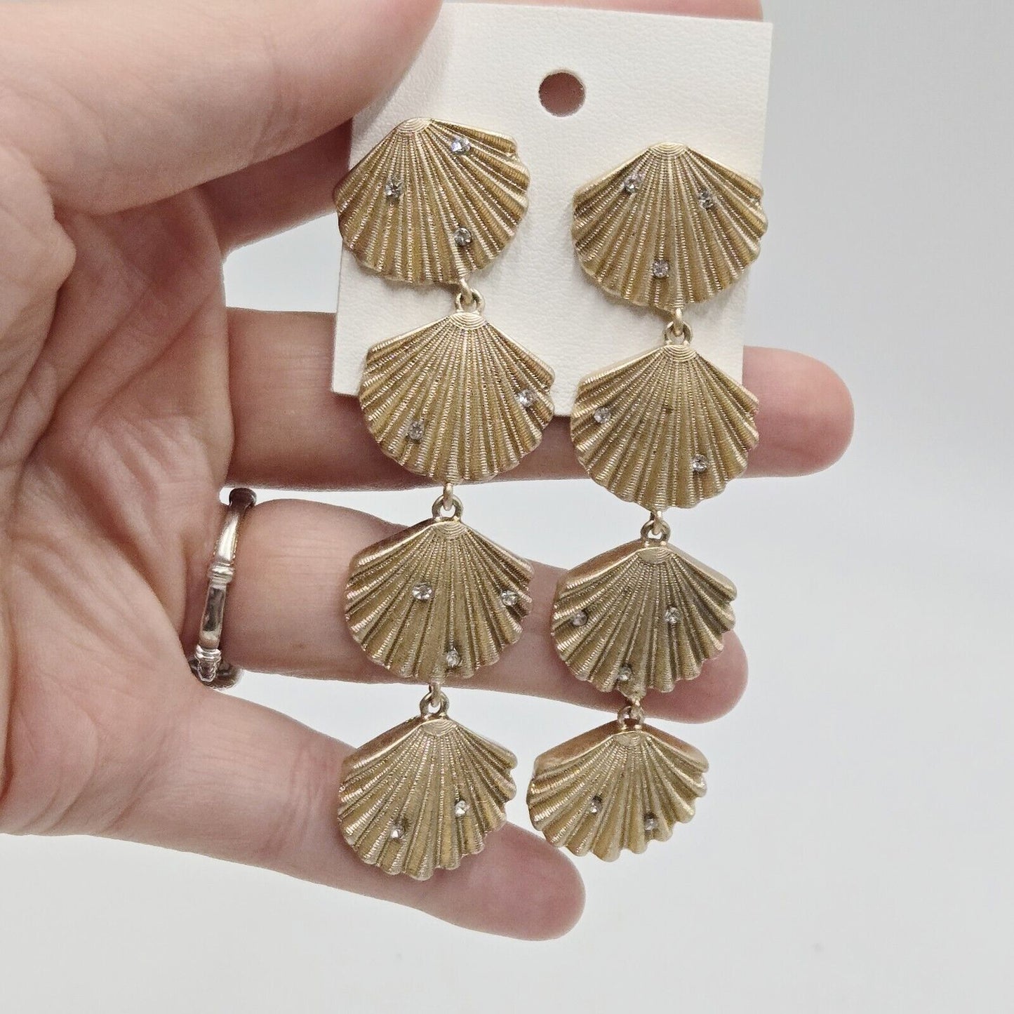 Madewell Seashell Long Drop Dangle Earrings Gold Plated Brass Beachy Vacation