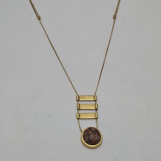 Madewell Long Adjustable Gold Tone Pendant Necklace Faux Jasper Stone Geometric