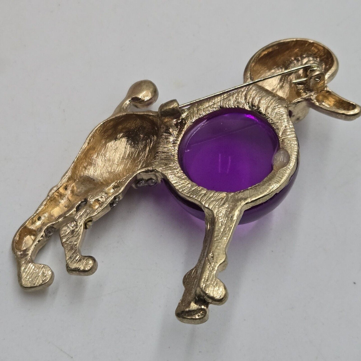 Large Vintage Inspired Purple Lucite Cabochone Belly Poodle Dog Fancy Brooch Pin