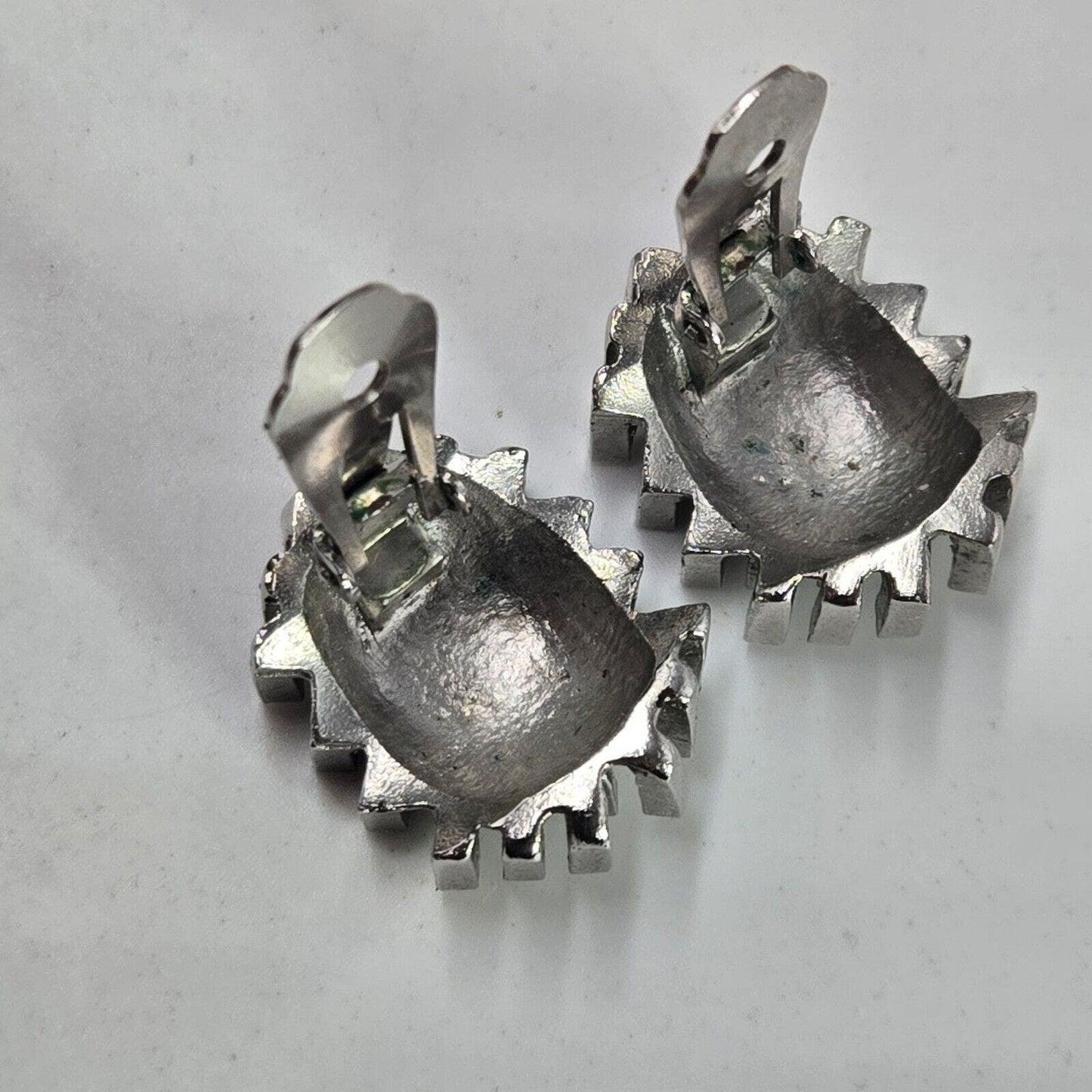 Vintage Napier Brutalist Clip Earrings Chunky Silver Tone Textured Unique Large