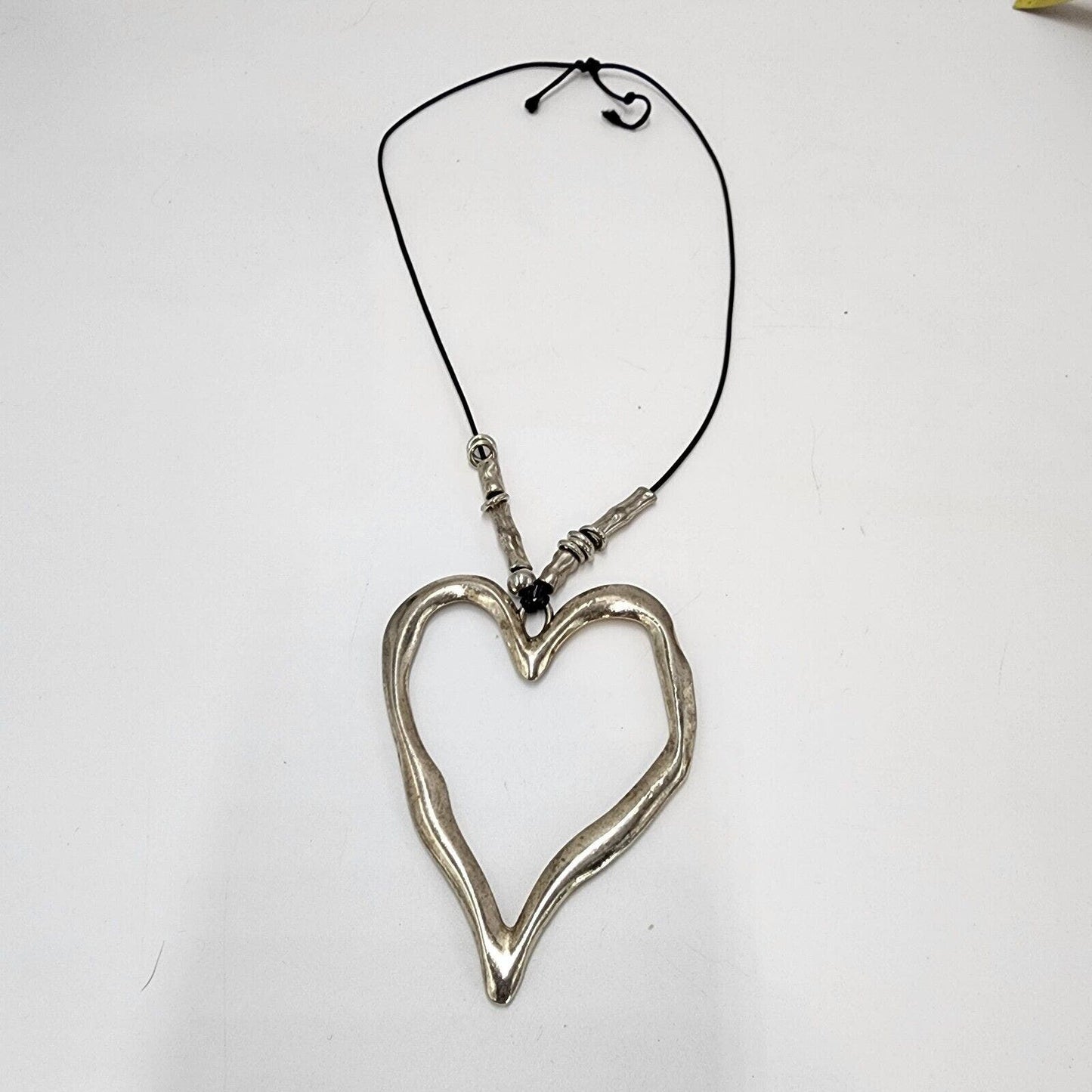 Large Abstract Heart Freeform Pendant Oversized Necklace Lagenlook Boho 20"