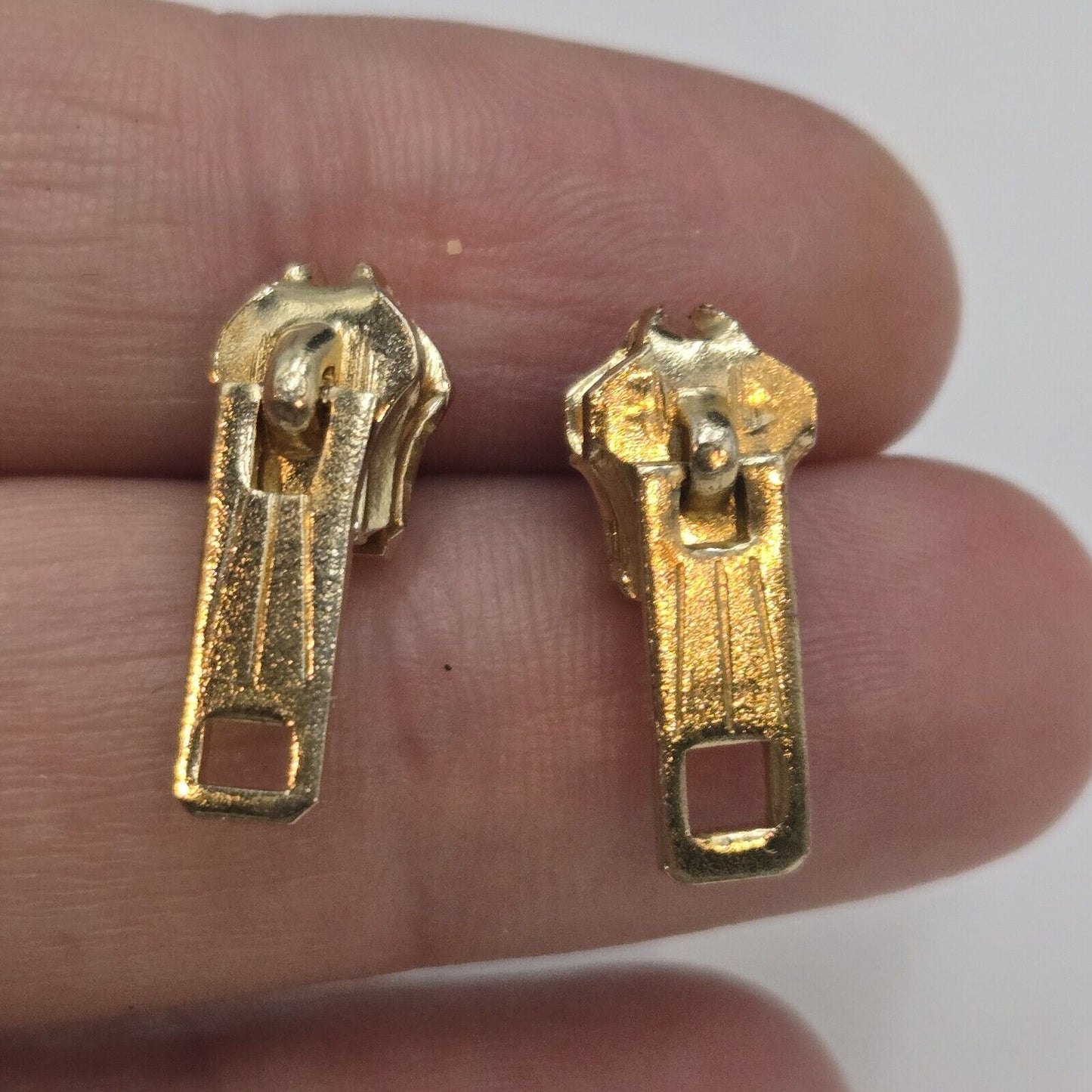 Vintage Gold Tone Zipper Pull Unique Stud Pierced Earrings Punk