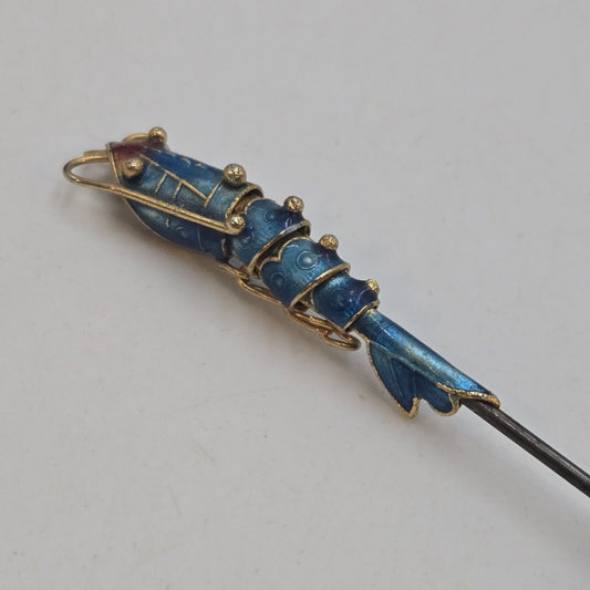 Vintage Art Deco Cloisonné Enamel Shrimp Stick Hat Pin RARE