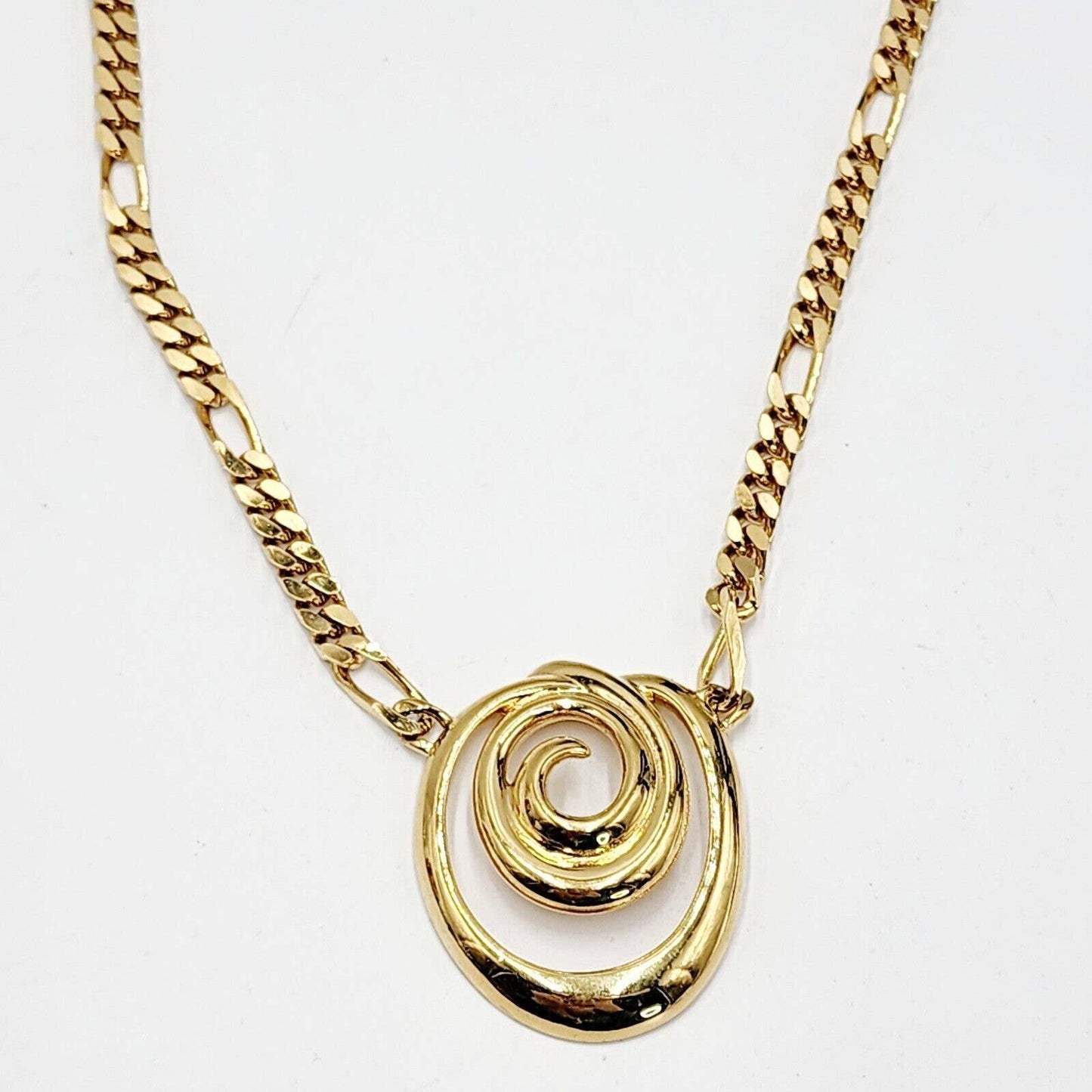 Vintage Napier 1980s Oversized Swirl Pendant Thick Cuban Figaro 23" Chain Chic