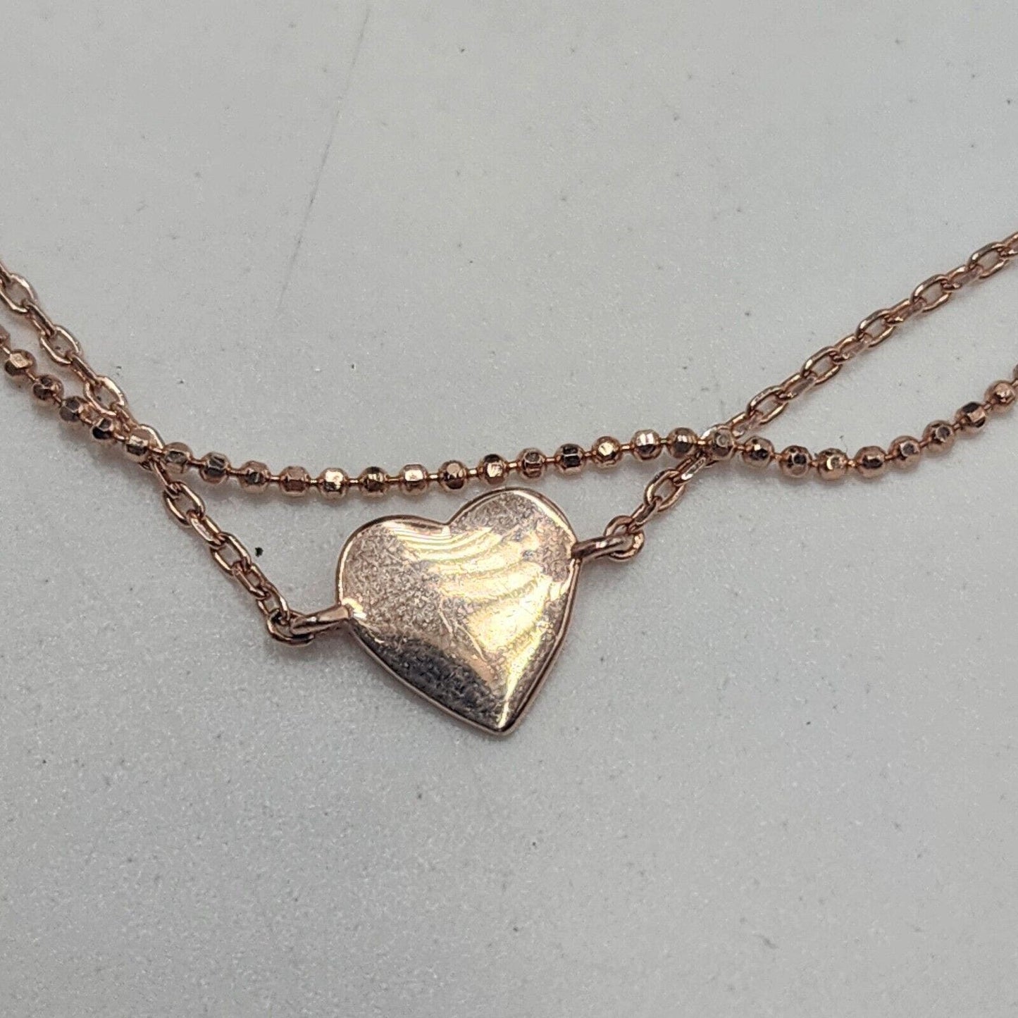 Dainty Rose Gold Over 925 Sterling Heart Minimalist 9" Large Thin Bracelet