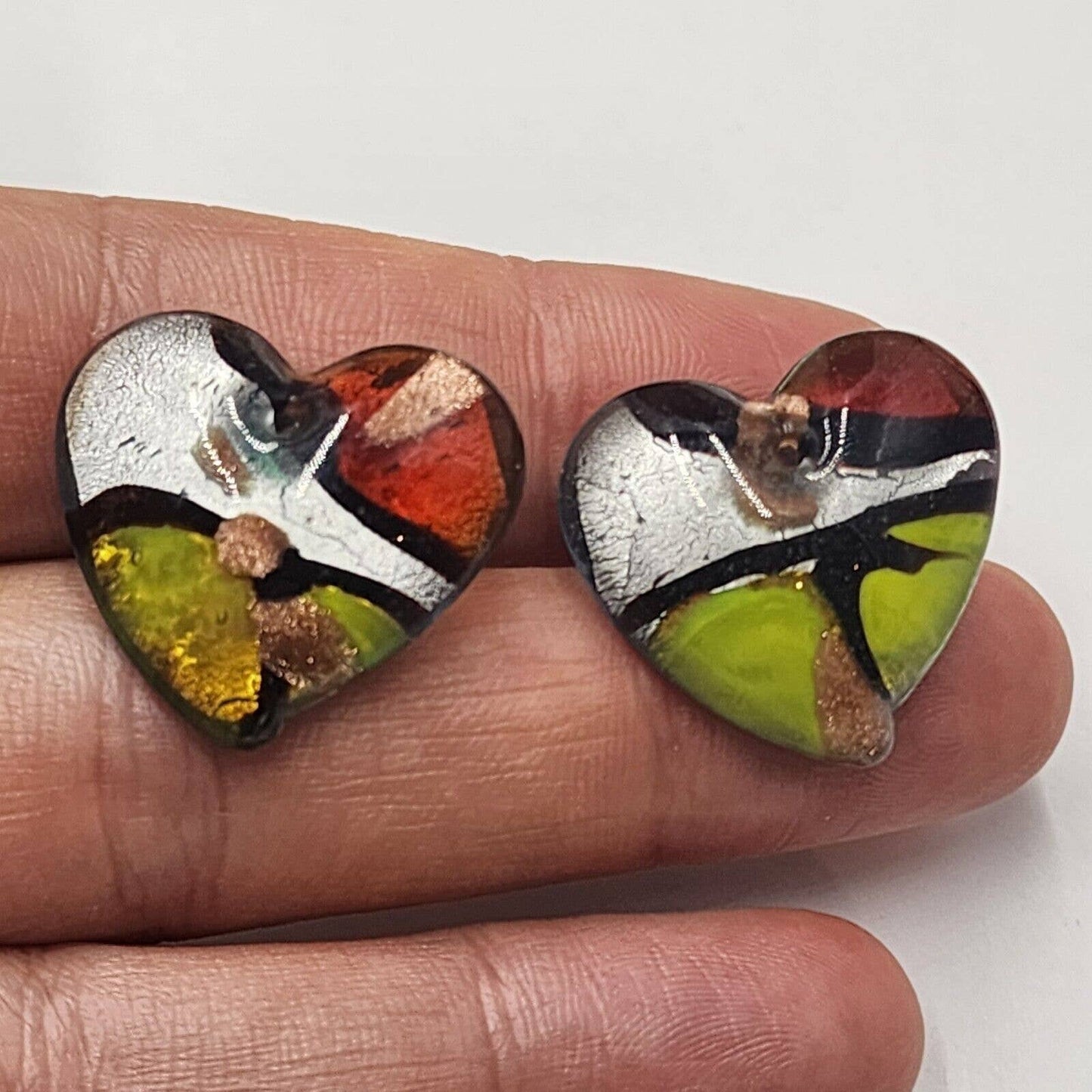 Artisan Hearts Dichroic Glass Post Earrings Adventurine Copper Green Fused Studs