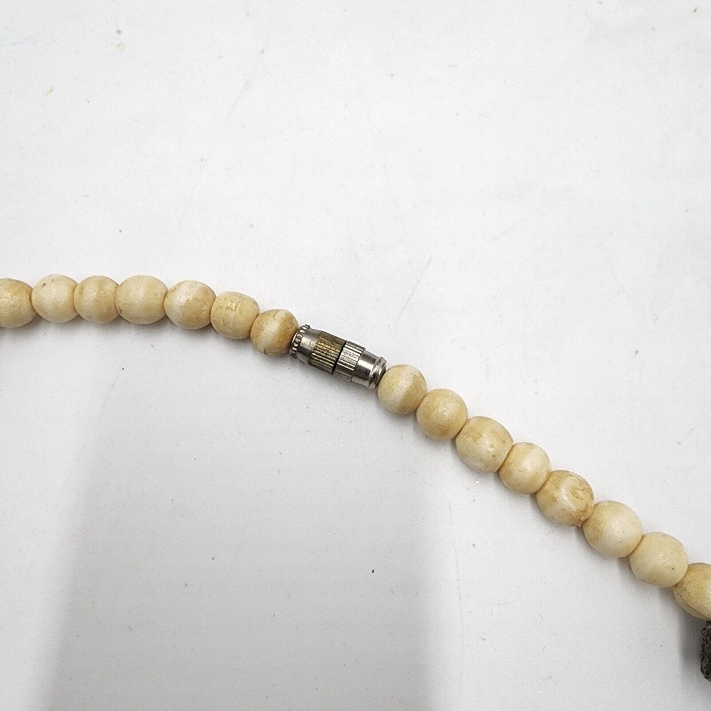 Vintage Hand Carved Jasper and Yak Bone Necklace Barrel Clasp Heavy Detailed 24"