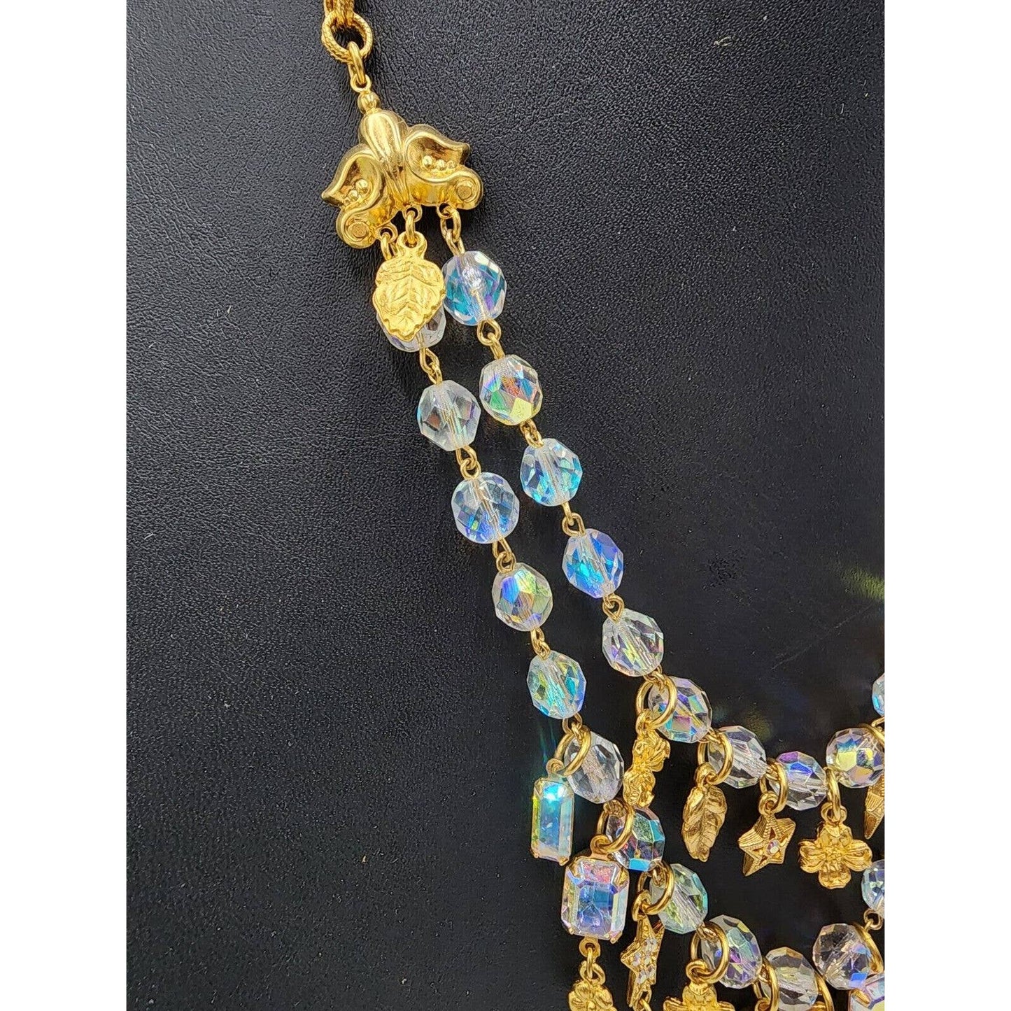 Kirks Folly Layered 2 Row Aurora Borealis Crystal Necklace with Gold tone Stars