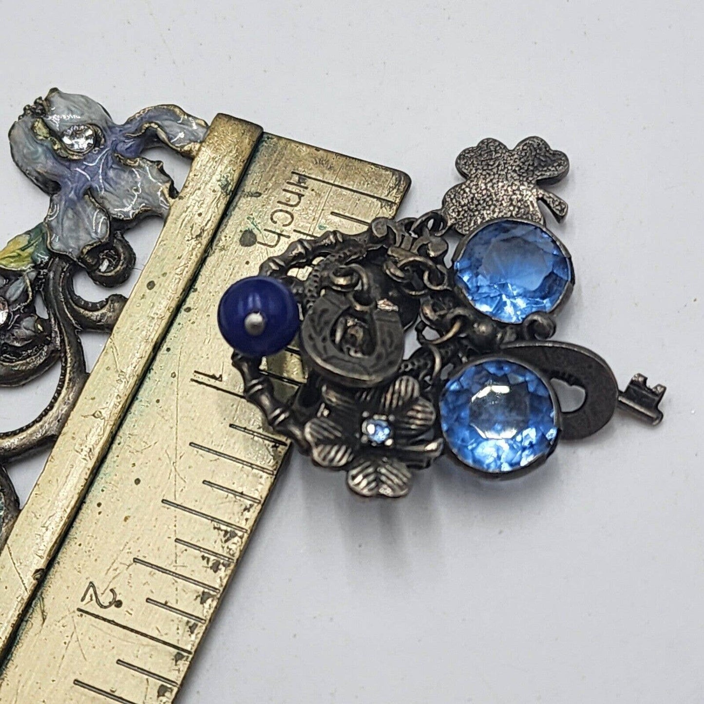 Vintage Earrings Clip On Arthur Pepper Blue Lucky Charm Dangle Silver Tone Metal