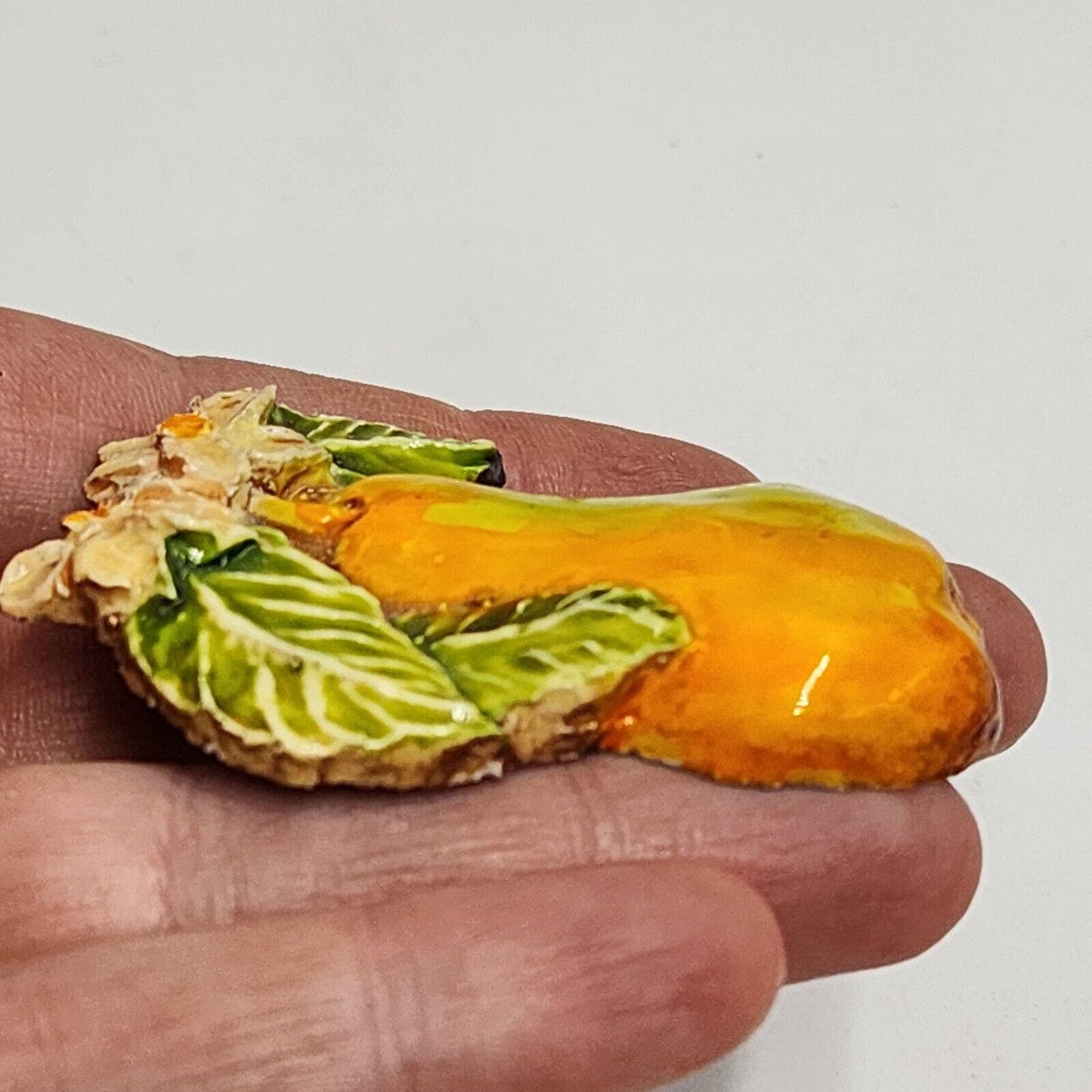 Vintage Signed West Germany Pear Floral Fruit Carved Hand-Painted Resin Brooch