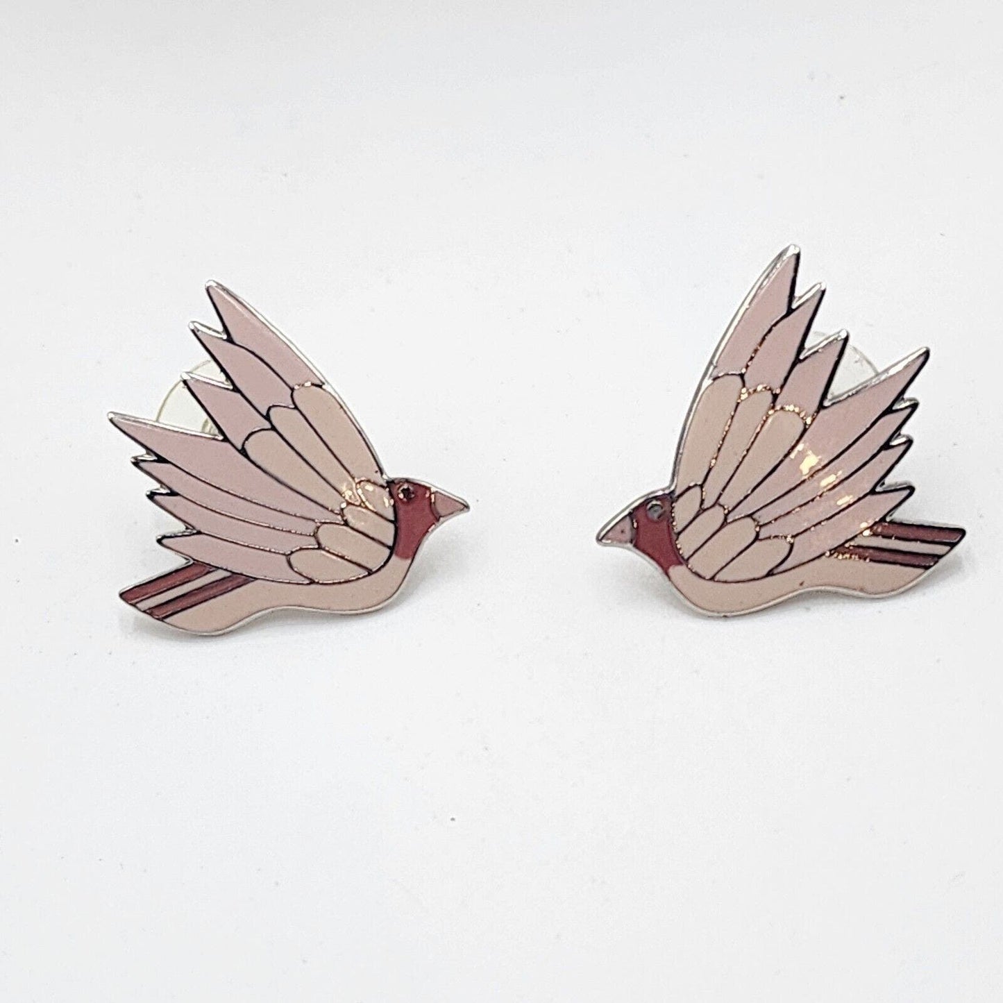 Vintage Signed Laurel Burch "CELESTE" Pink Enamel Pierced DOVE Earrings