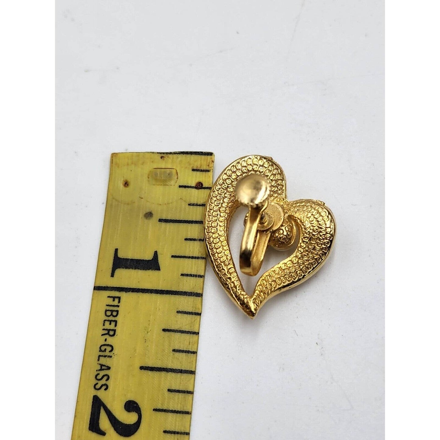 Vintage Heart Shaped Earrings Brushed Gold Tone w/ 3 Faux Pearls ScrewBack