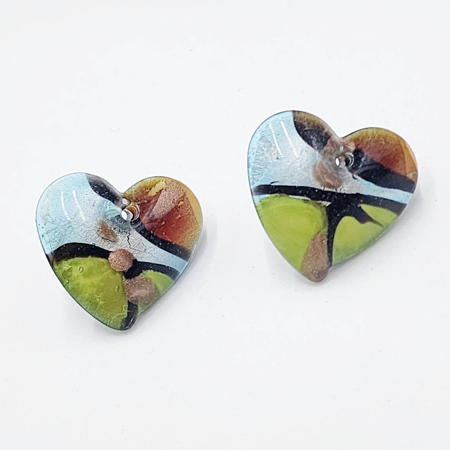 Artisan Hearts Dichroic Glass Post Earrings Adventurine Copper Green Fused Studs