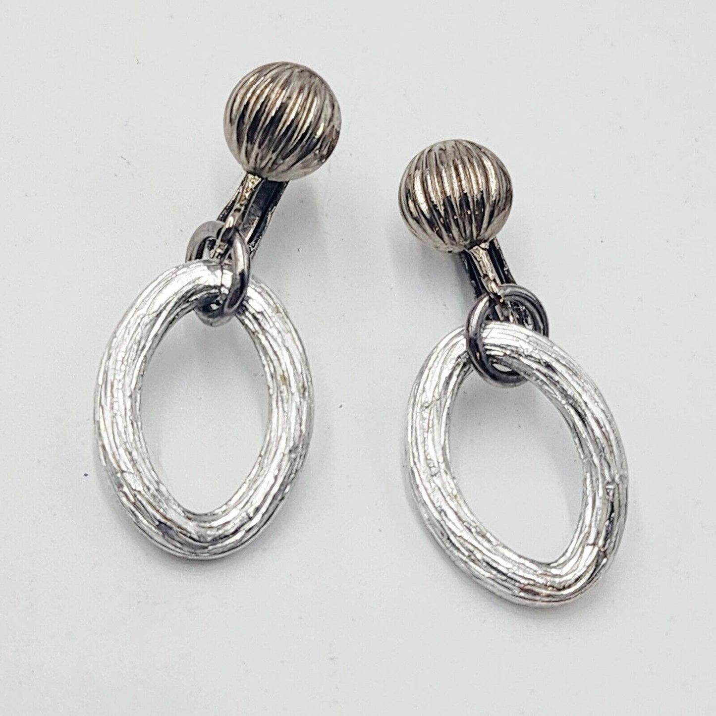 Vintage Park Lane Clip Ons Earrings Clips Textured Hoop Dangles Silver Tone