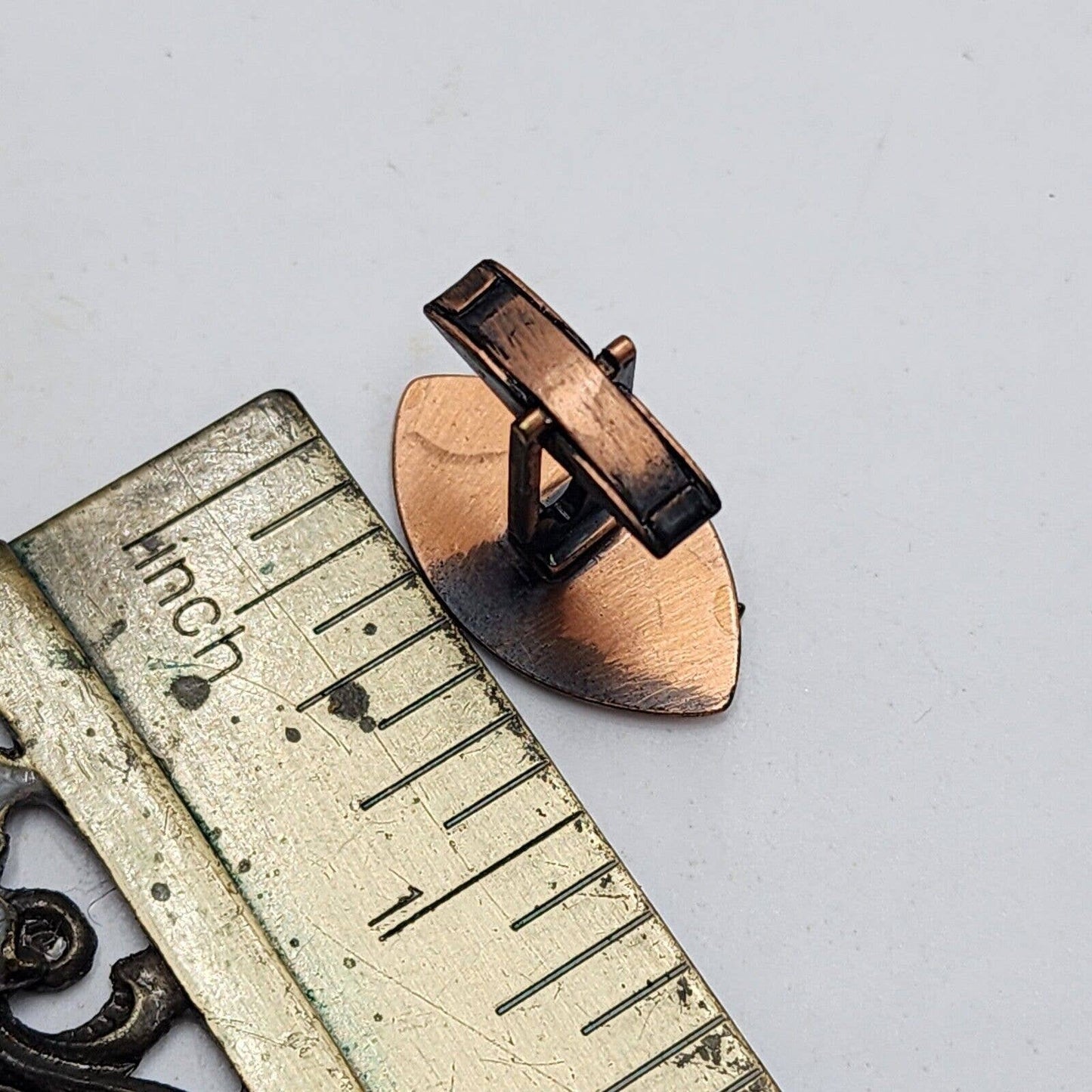 Vintage Modernist Copper Cufflinks Abstract Shadowning Tie Bar Set