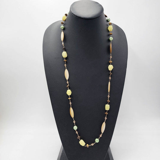 Artisan Tiger's Eye Gold Vermeil .925 Green Quartz Crystal Station Necklace 34"