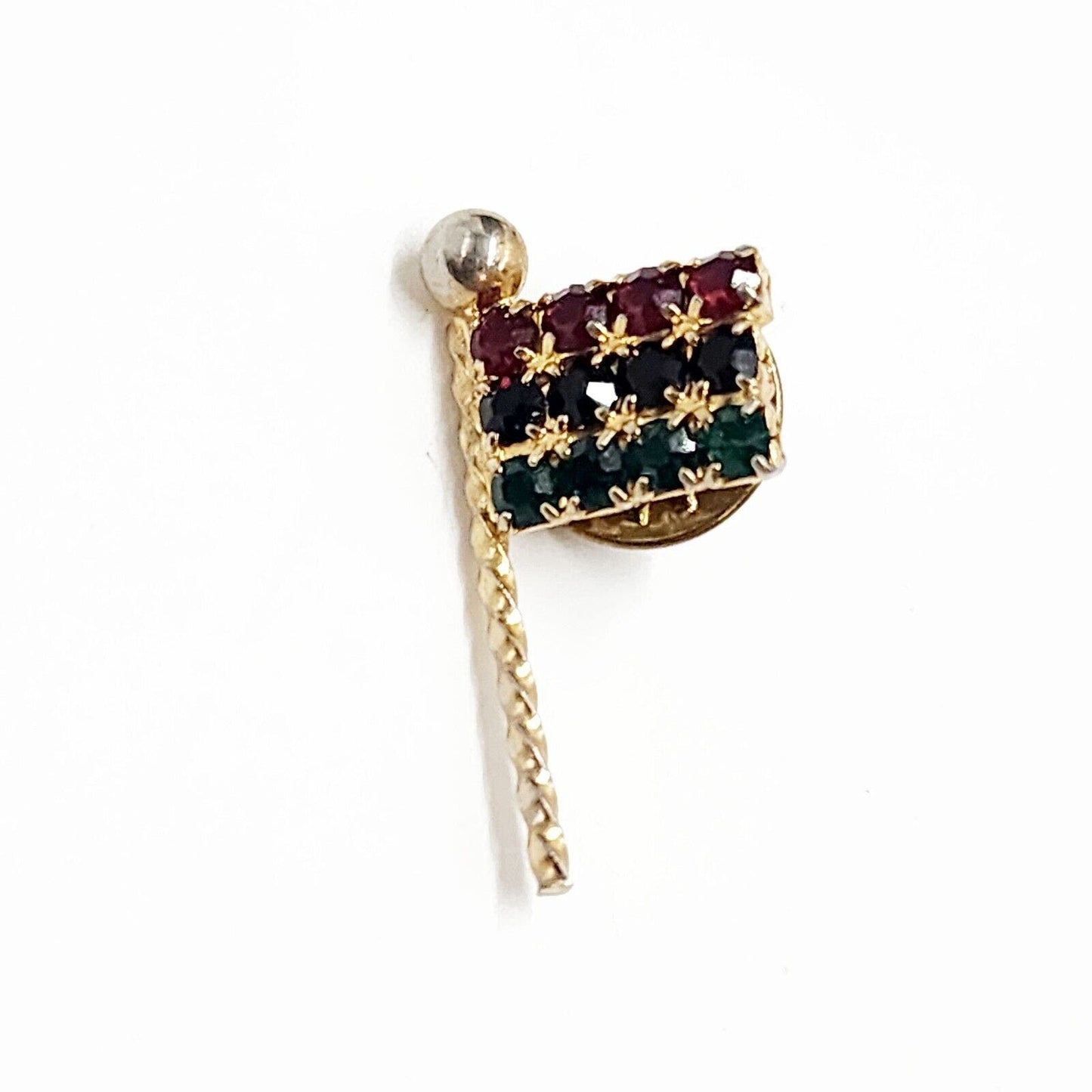 Vintage Pan African Flag Rhinestone Brooch Pin Red Black Green