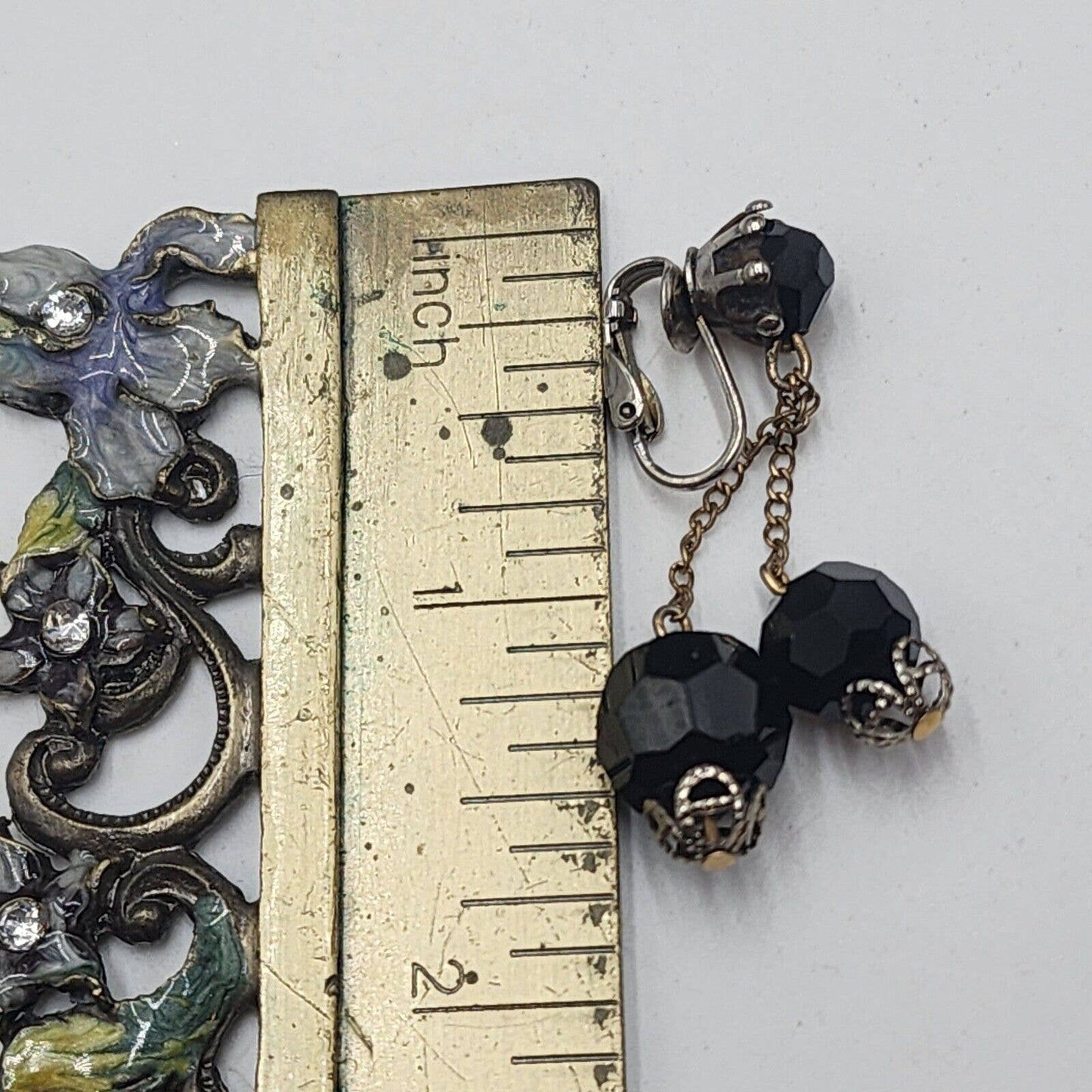 Vintage Black French Jet Glass Crystals Dangle Chandelier Clip-on Earrings