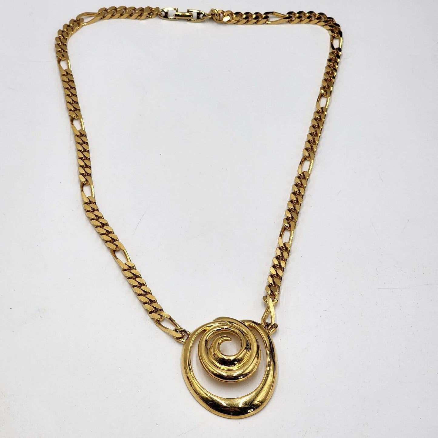 Vintage Napier 1980s Oversized Swirl Pendant Thick Cuban Figaro 23" Chain Chic