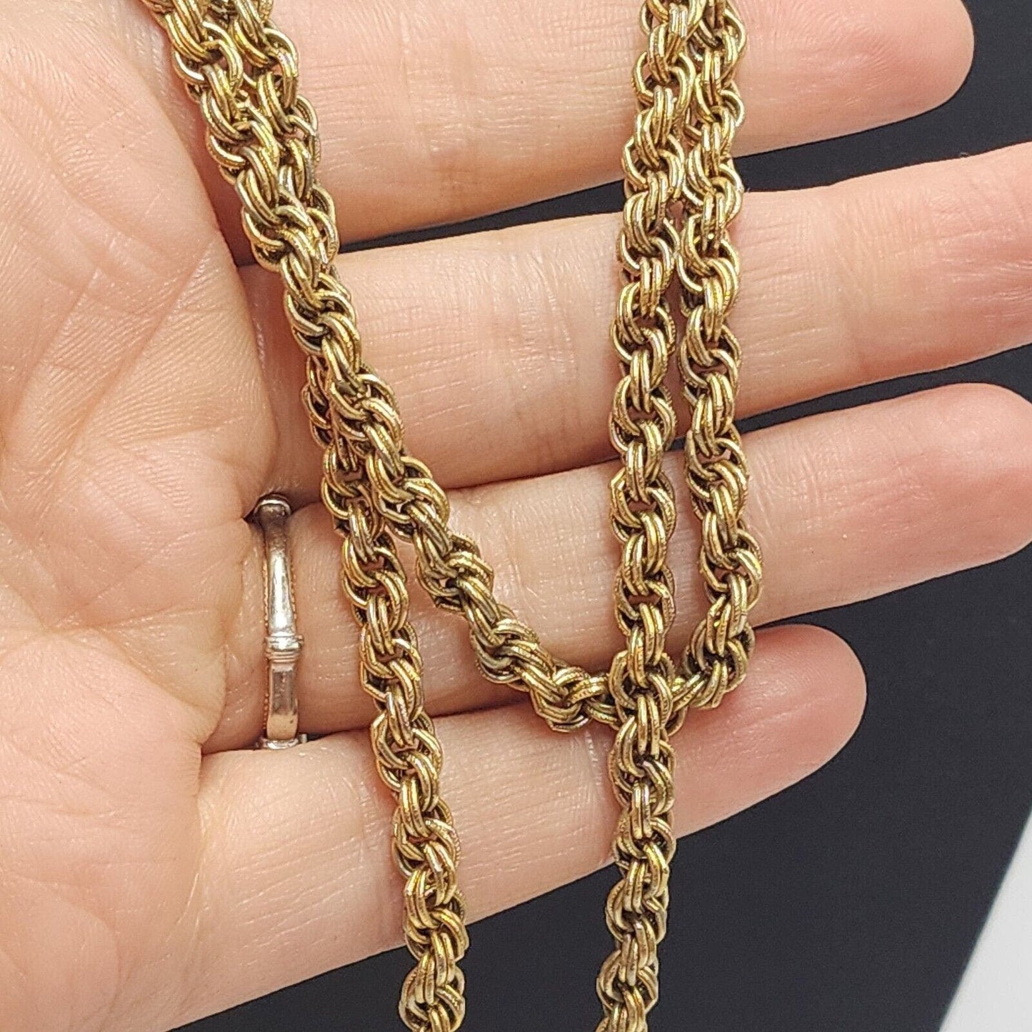 Vintage Crown Trifari Long Cable Rope Chain Necklace Gold Tone Versatile 54 In