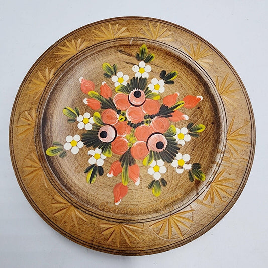 Vintage Bavaria Wooden Plate Hand Painted Lingonberry Oberammergau Folk Art