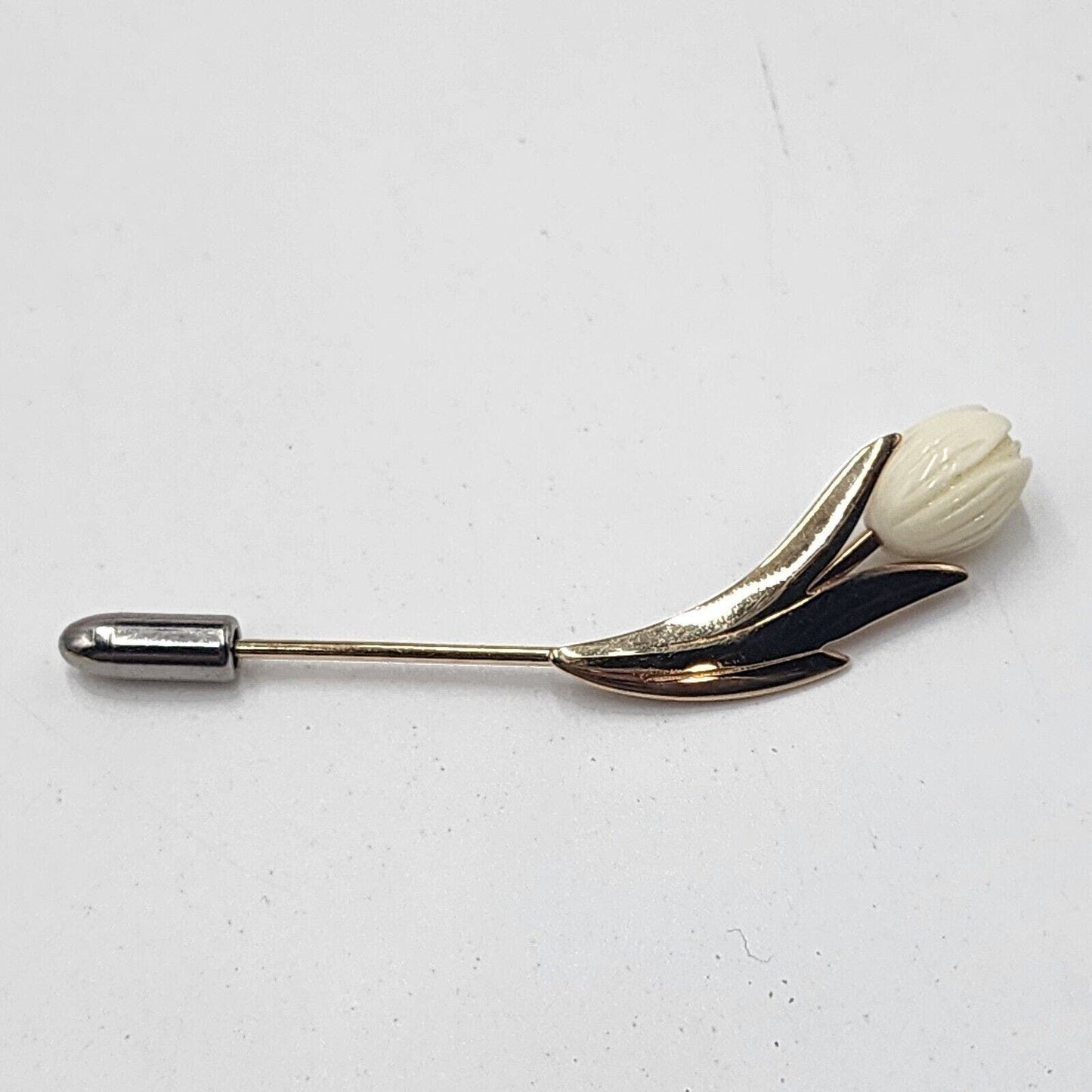 Vintage Avon Graceful Tulip Stick Pin Gold Tone Carved Style Flower 2.25"