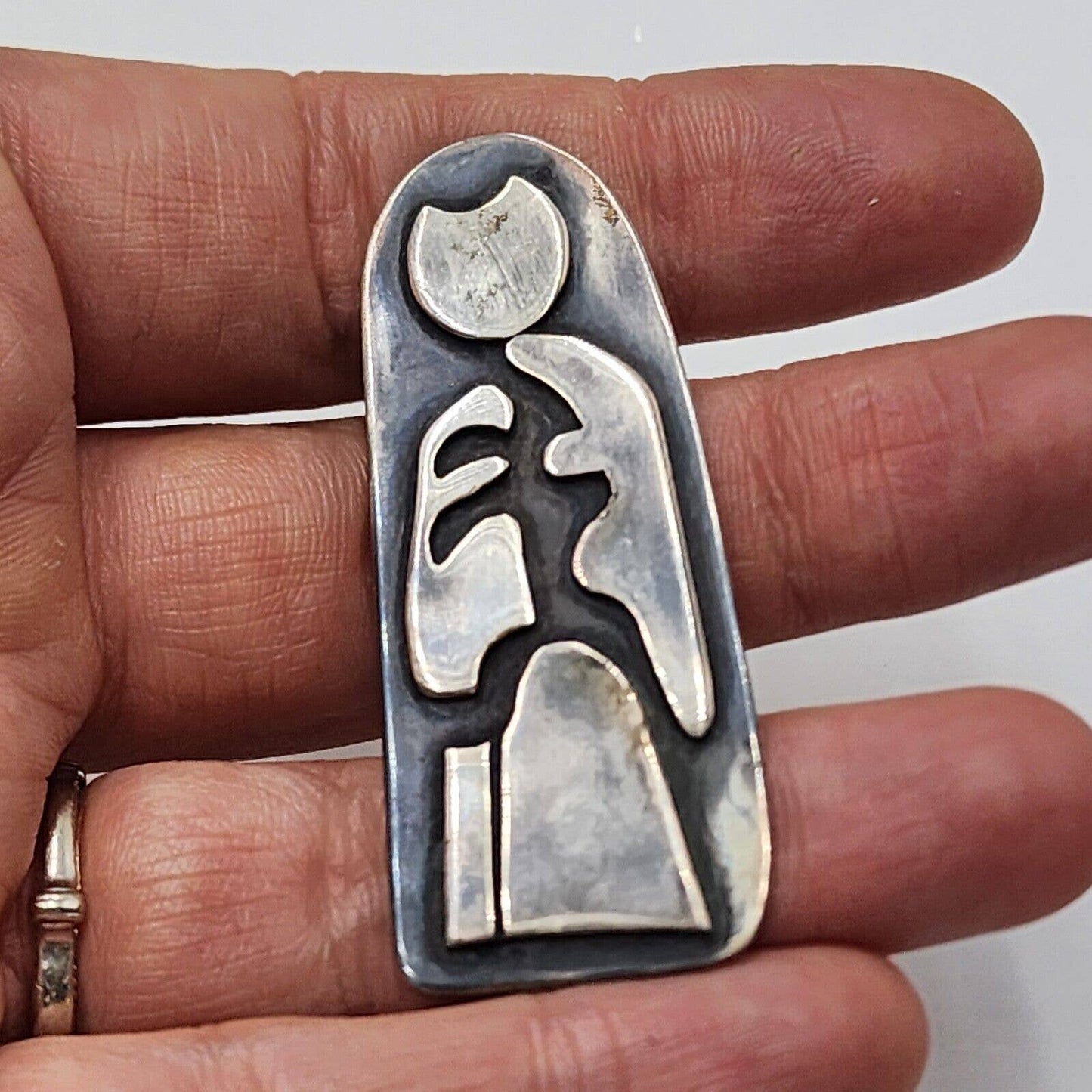 Vintage Sterling Silver 1960's Mexico Taxco Abstract Modernist Signed Brooch Pin