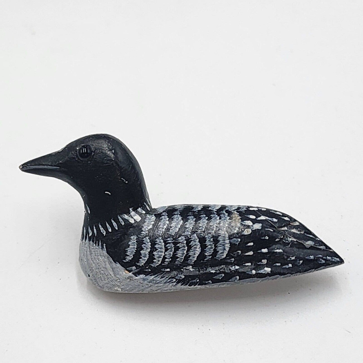 Vintage Wood Carved Loon Pin Brooch Hand Painted Black White Lake Bird