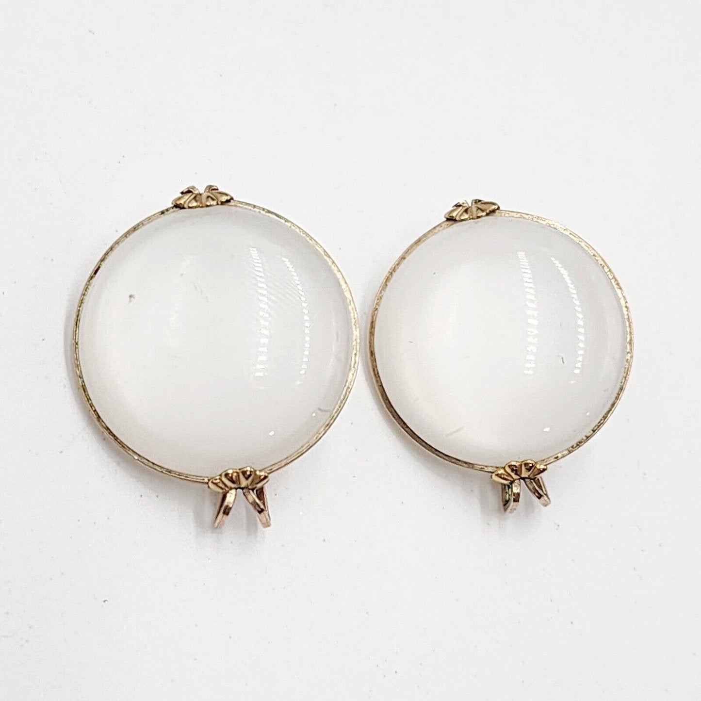 Vintage Hillcraft 1950's 14k Rolled Gold White Moonglow Thermoset Slide Earrings