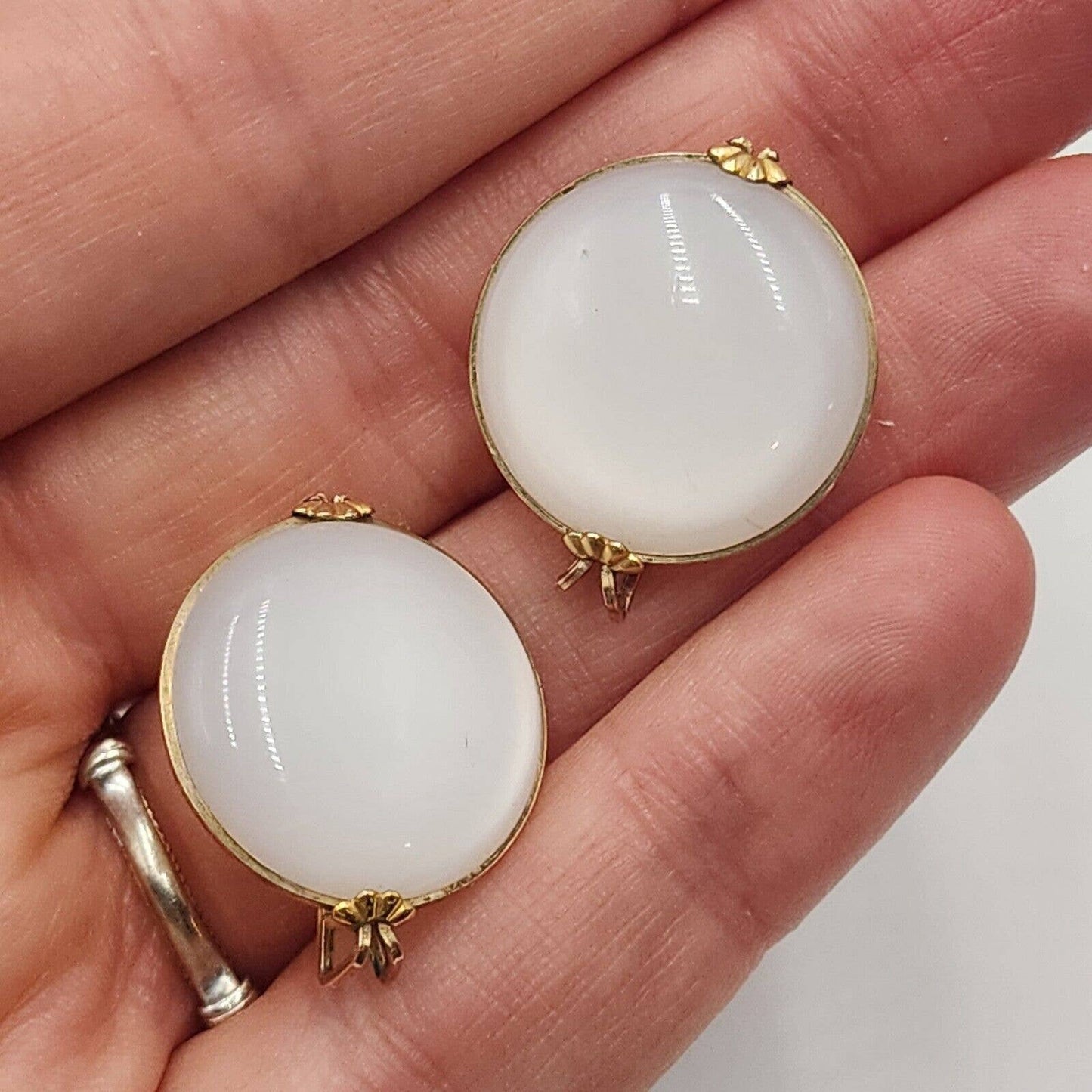 Vintage Hillcraft 1950's 14k Rolled Gold White Moonglow Thermoset Slide Earrings