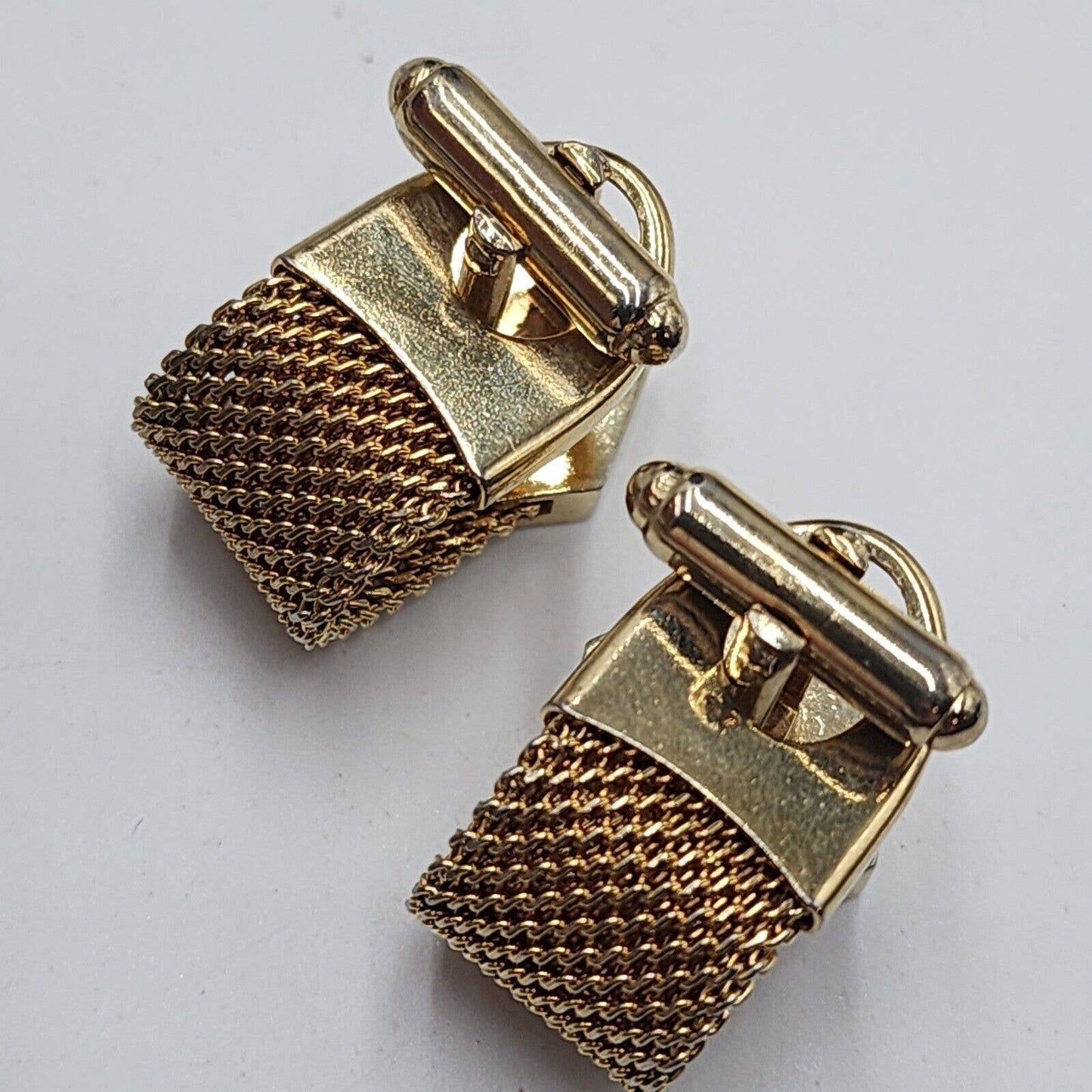 Vintage Anson Geometric Diamond Cut Wraparound Mesh Gold Tone Cuff Links