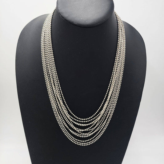 NY Multi Strand Silver Tone Ball Chain 22" Necklace Trendy Layered Career