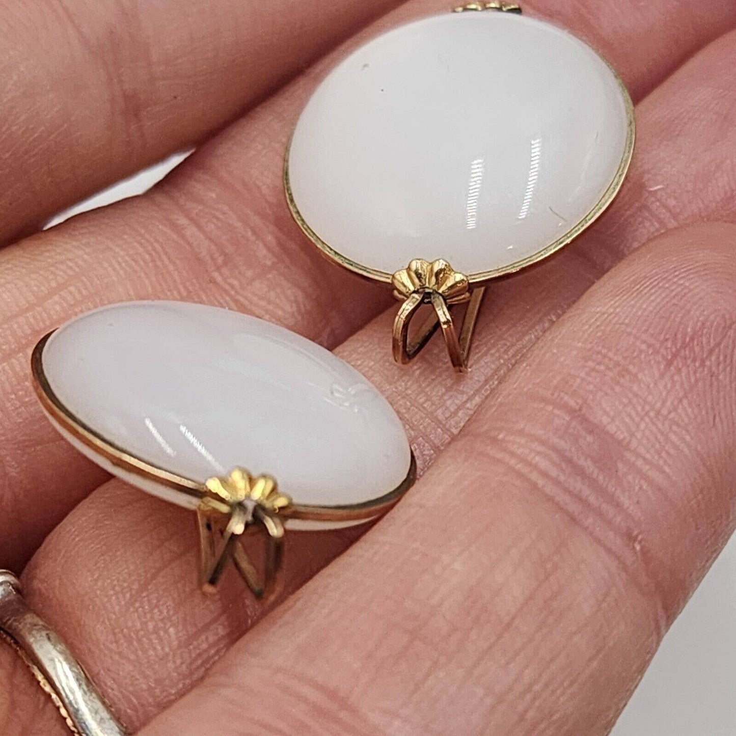 Vintage Hillcraft 1950's 14k Rolled Gold White Moonglow Thermoset Slide Earrings