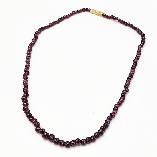 Vintage Genuine Almandine Garnet Small Bead Strand Choker Necklace Barrell Clasp