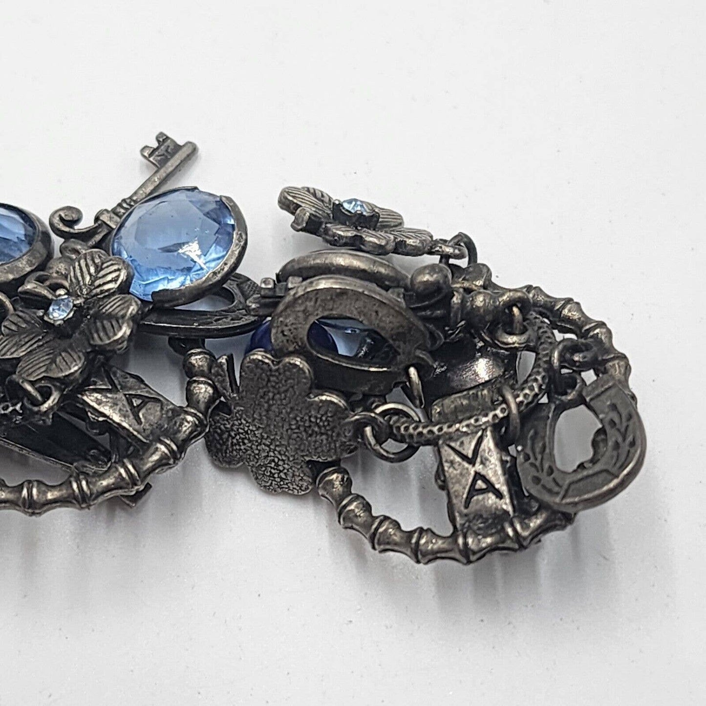 Vintage Earrings Clip On Arthur Pepper Blue Lucky Charm Dangle Silver Tone Metal